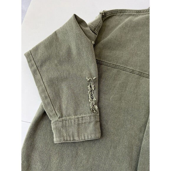 Blakeley Oversized Distressed Shacket Shirt jacket Olive Green L/XL - Picture 15 of 16
